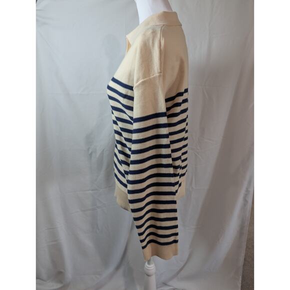 NEW Truth by Republic Sweater Ivory Blue Stripes Women's Size Medium Preppy NWT - Picture 3 of 16